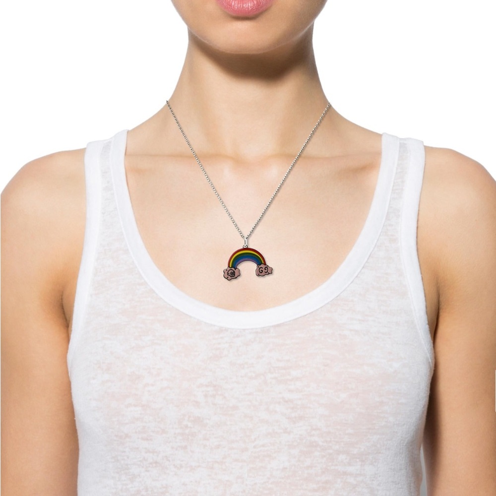Gucci Full Inclusion Enamel Rainbow Ghost Pendant Necklace With Gift Bag & Box - Picture 2 of 16